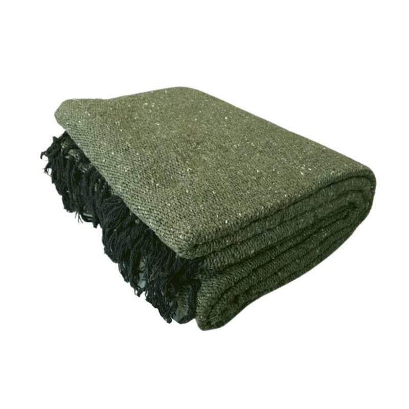 Open Road Goods Handmade Solid Color Yoga Blanket - Thick Mexican Blanket or Throw - Made for Yoga! (Olive Green) - Image 1